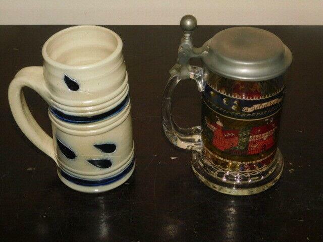 germany german beer stein glass vintage 1970s 1980s lot 2 piece clay solid