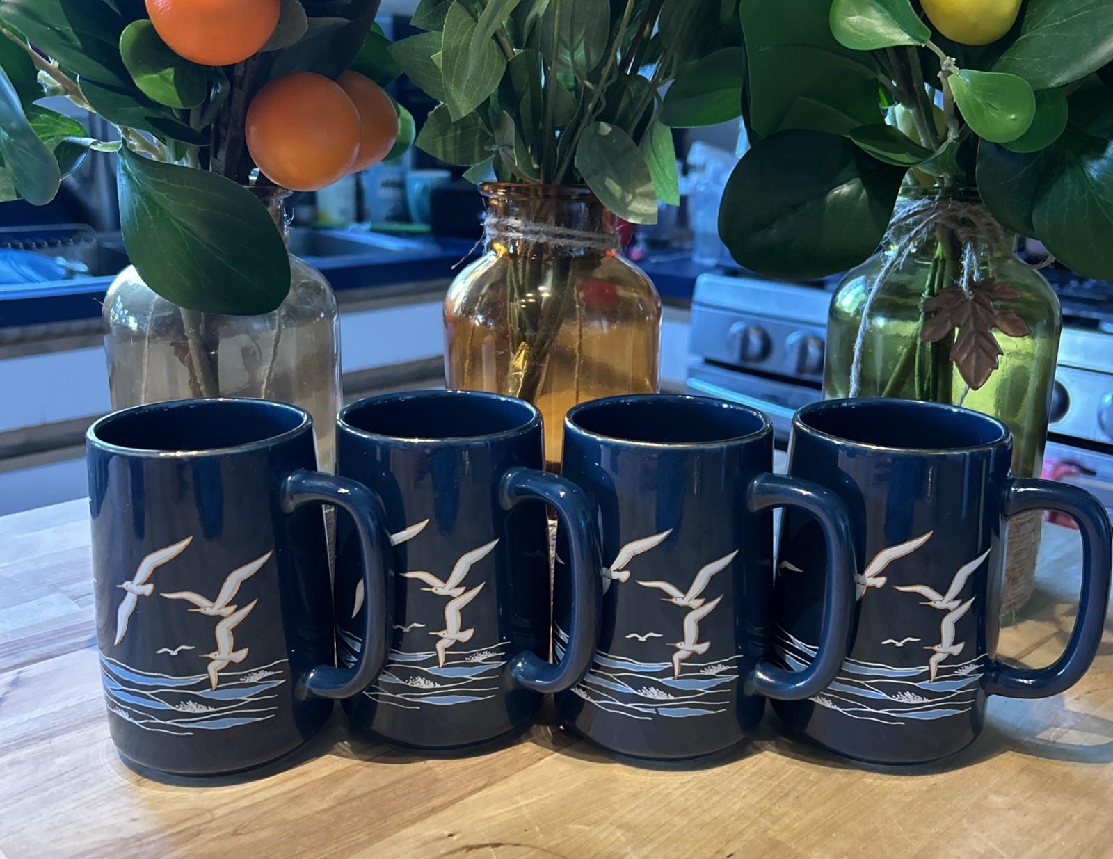 Vintage Otagiri “The Sea” Ceramic Coffee Mug, Set Of 4