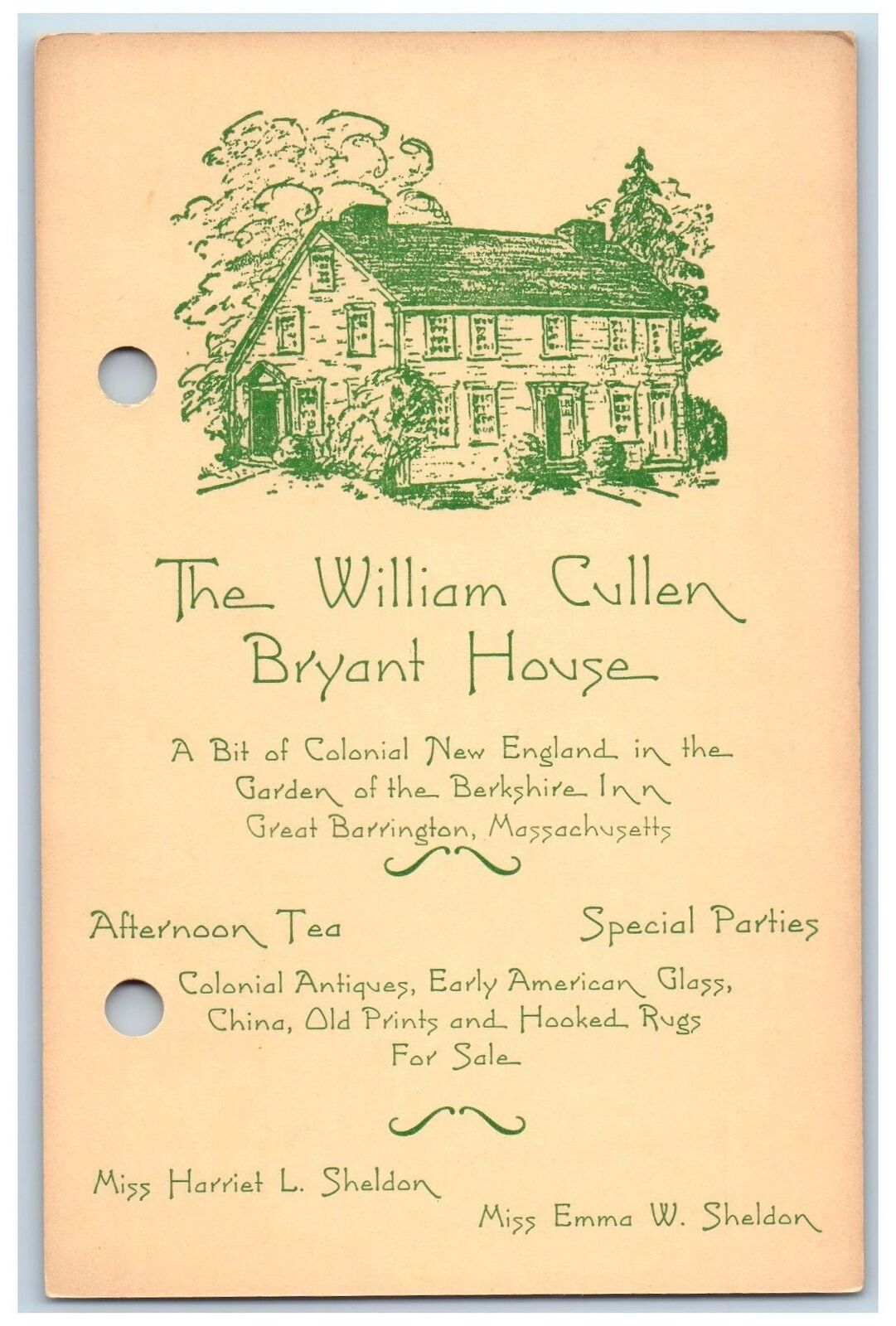 c1905's The William Cullen Bryant House Barrington Massachusetts MA Ad Postcard