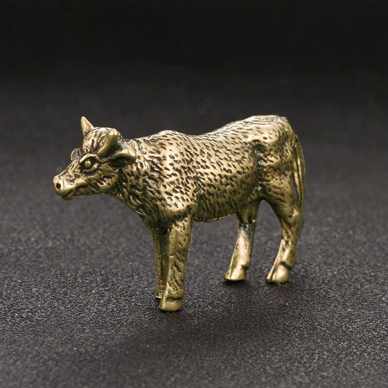 Solid Brass Milk Cow Figurine Miniature Statue Tea Pet Ornament Lucky Animal EDC