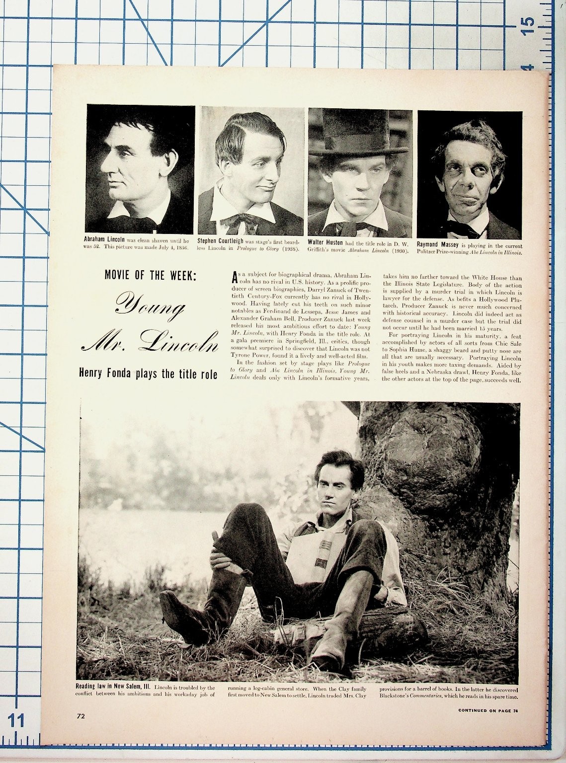 Young Mr. Lincoln Henry Fonda Magazine Article 1939 Film Ephemera Ads Young Mr. Lincoln Henry Fonda Magazine Article 1939 Film Ephemera Ads
