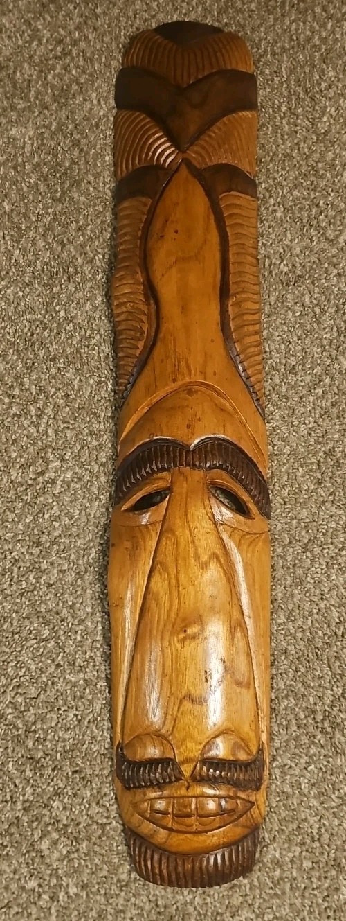 Vintage Hand-Carved Tribal Wooden Wall Mask – African Style Face 30\