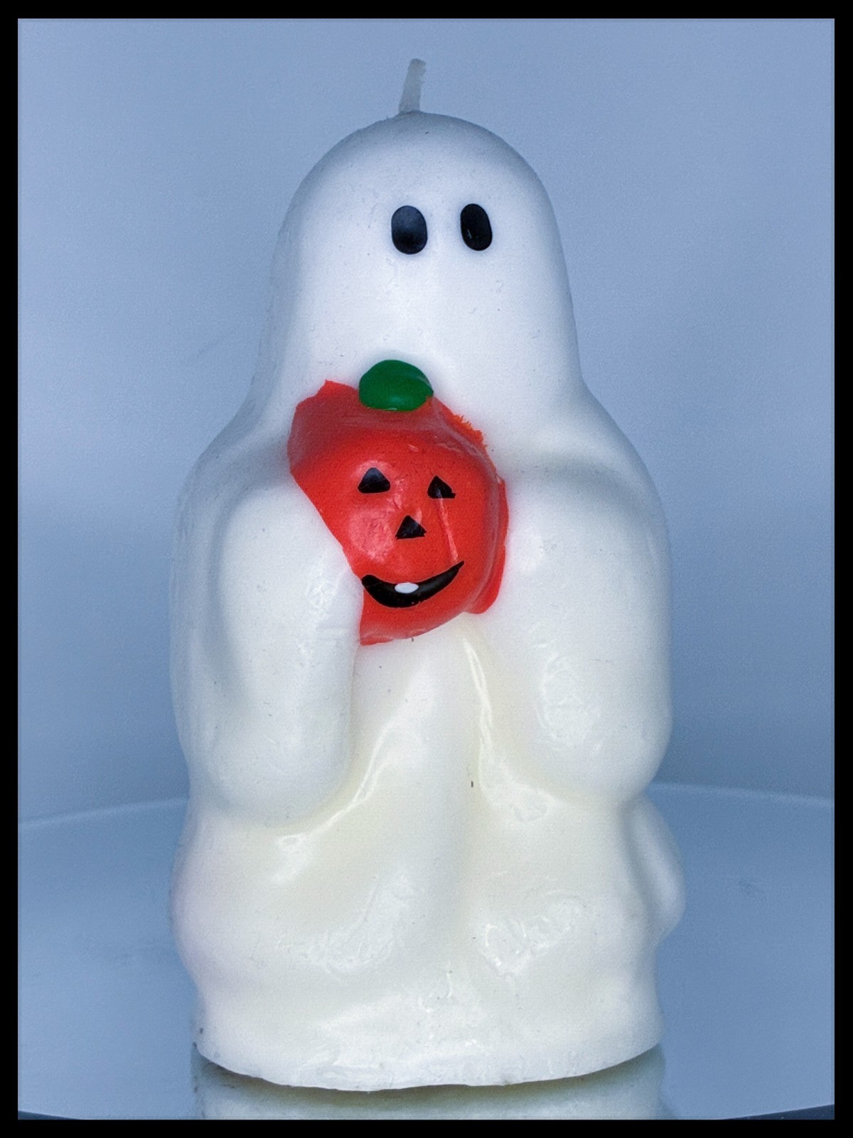 Halloween Ghost Holding Jack o Lantern Pumpkin Wax Candle 5 1/2\