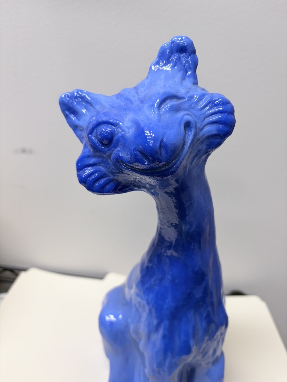 Fenton Winking Alley Cat Blue Slag Art Glass Figurine Handmade USA Fenton Winking Alley Cat Blue Slag Art Glass Figurine Handmade USA