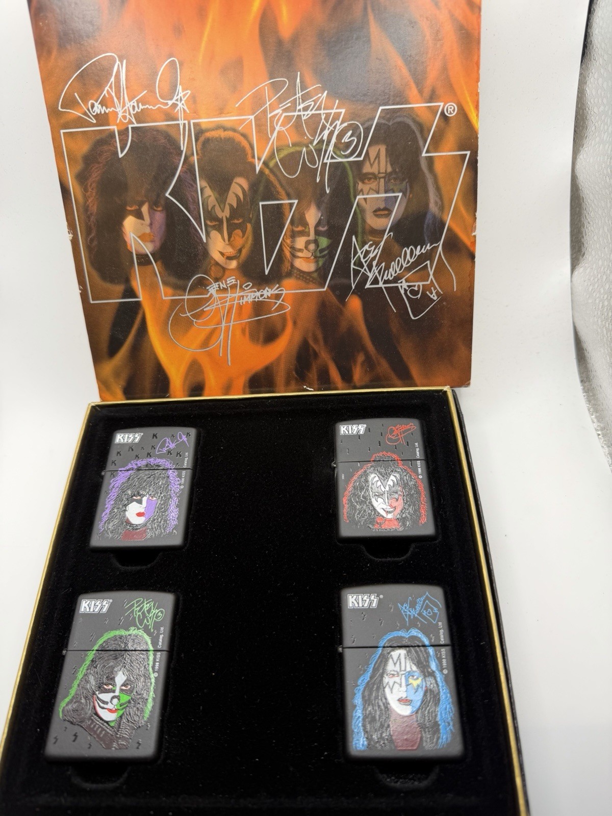 Vintage 1999 Kiss Set Of 4 Gift Set Black Matte Zippo Lighter NEW Rock Band