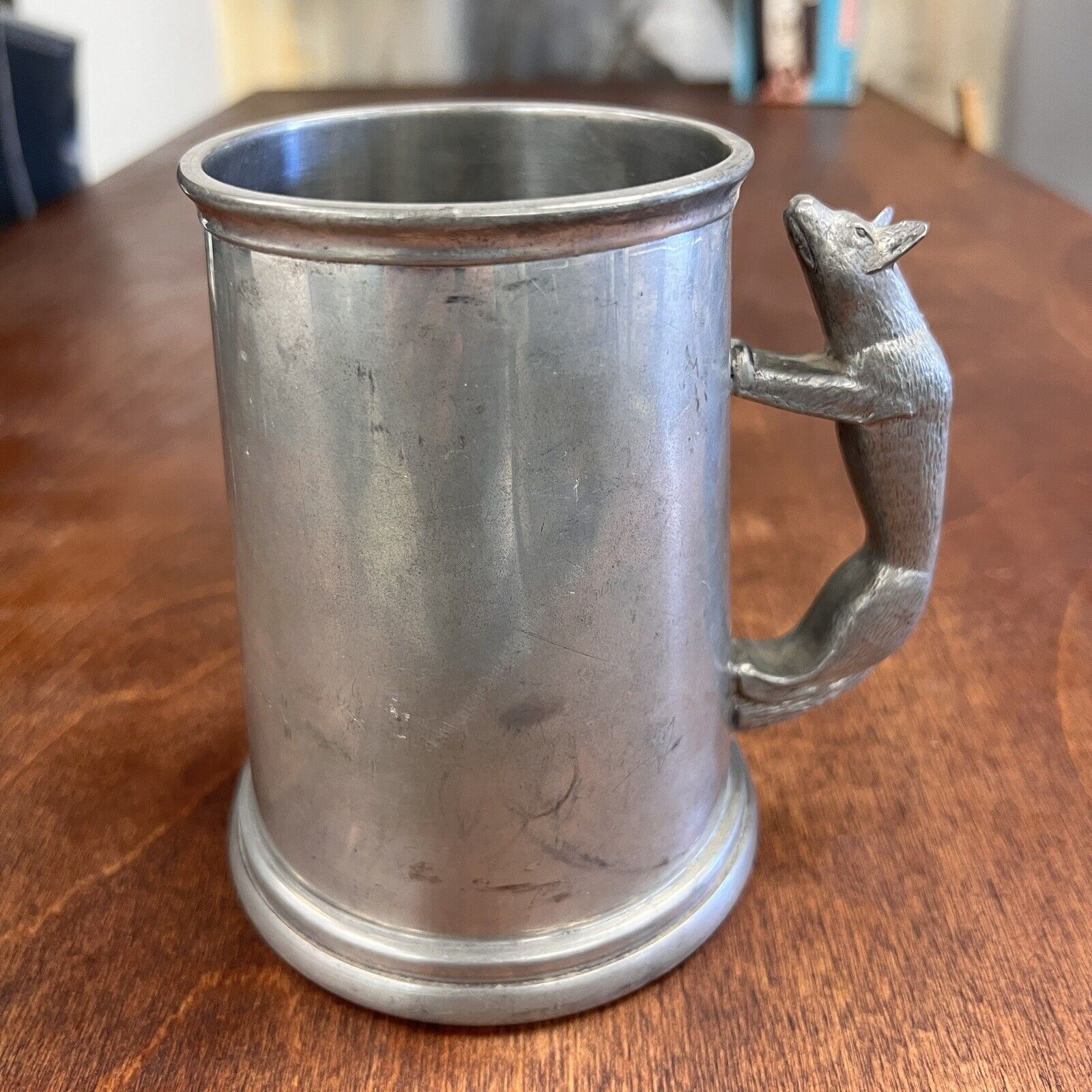 Vintage England Pewter Mug Stein Glass Bottom Hangman The Last Drop Fox Handle