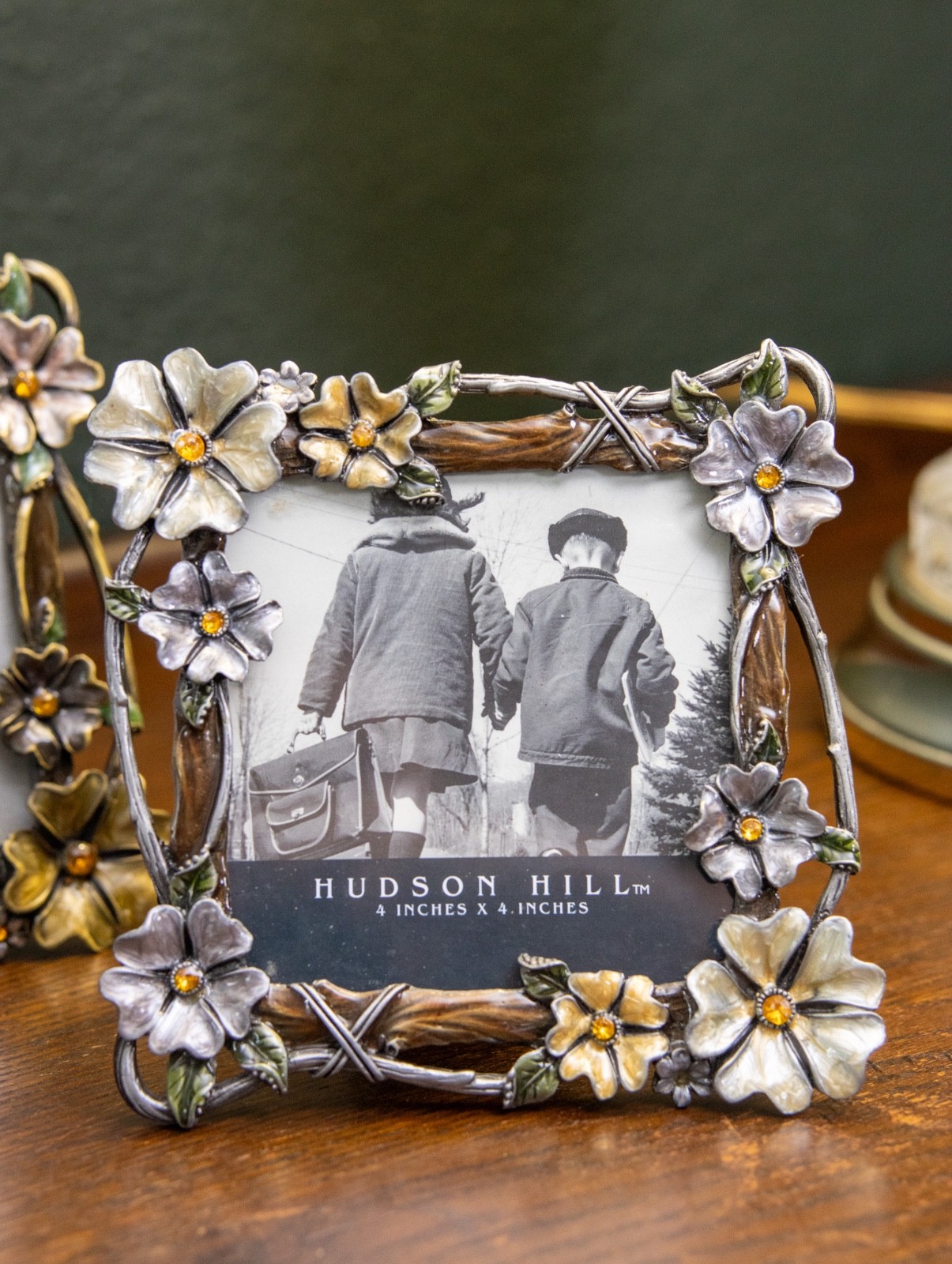 Pair of Vintage Hudson Hill Floral Enamel 4 X 4Photo Frames| Excellent Condition