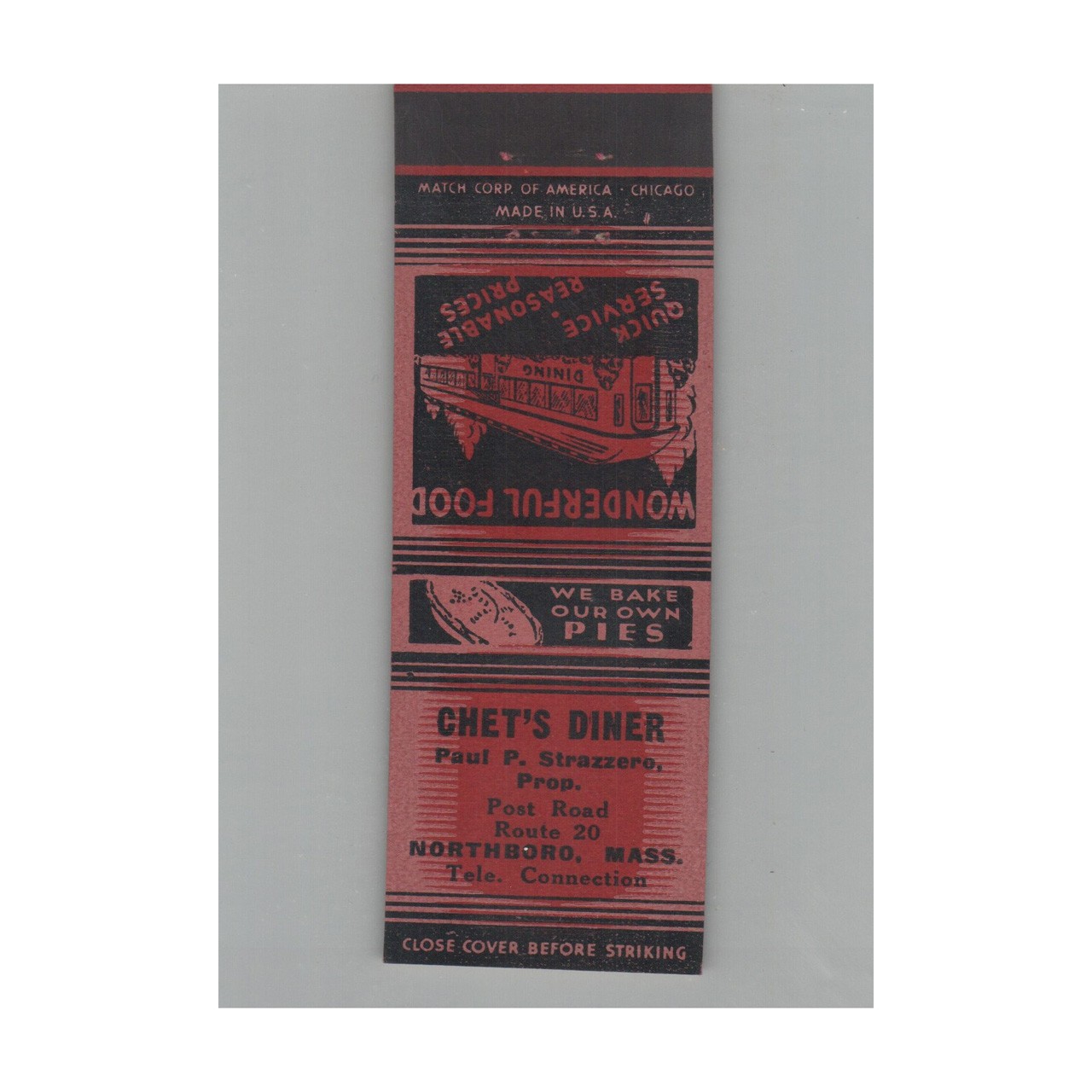 Matchbook Cover Chet\'s Diner Northborough MA