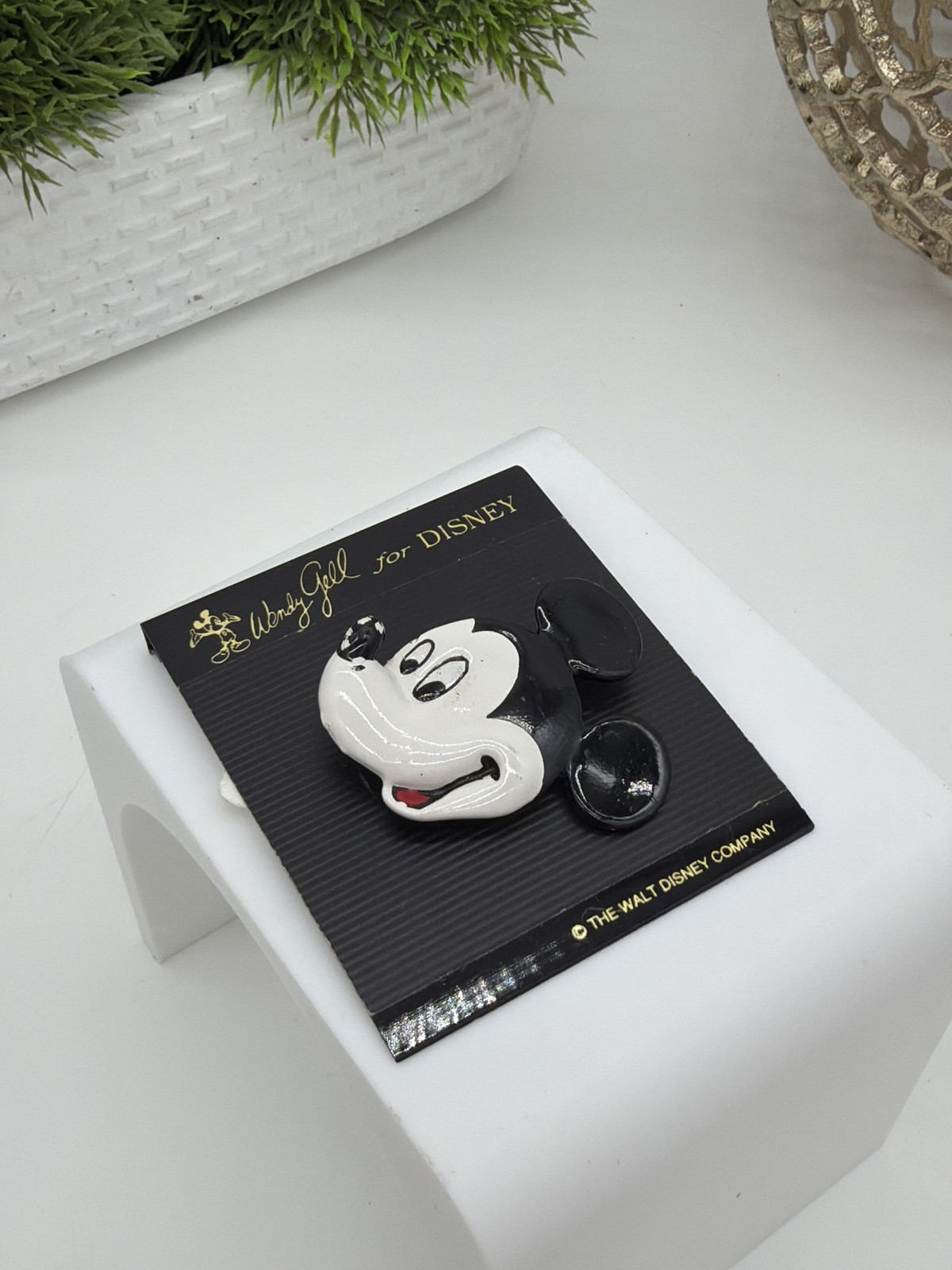 Wendy Gell for Disney Mickey Mouse Enamel Brooch on Original Card 1980s Vintage