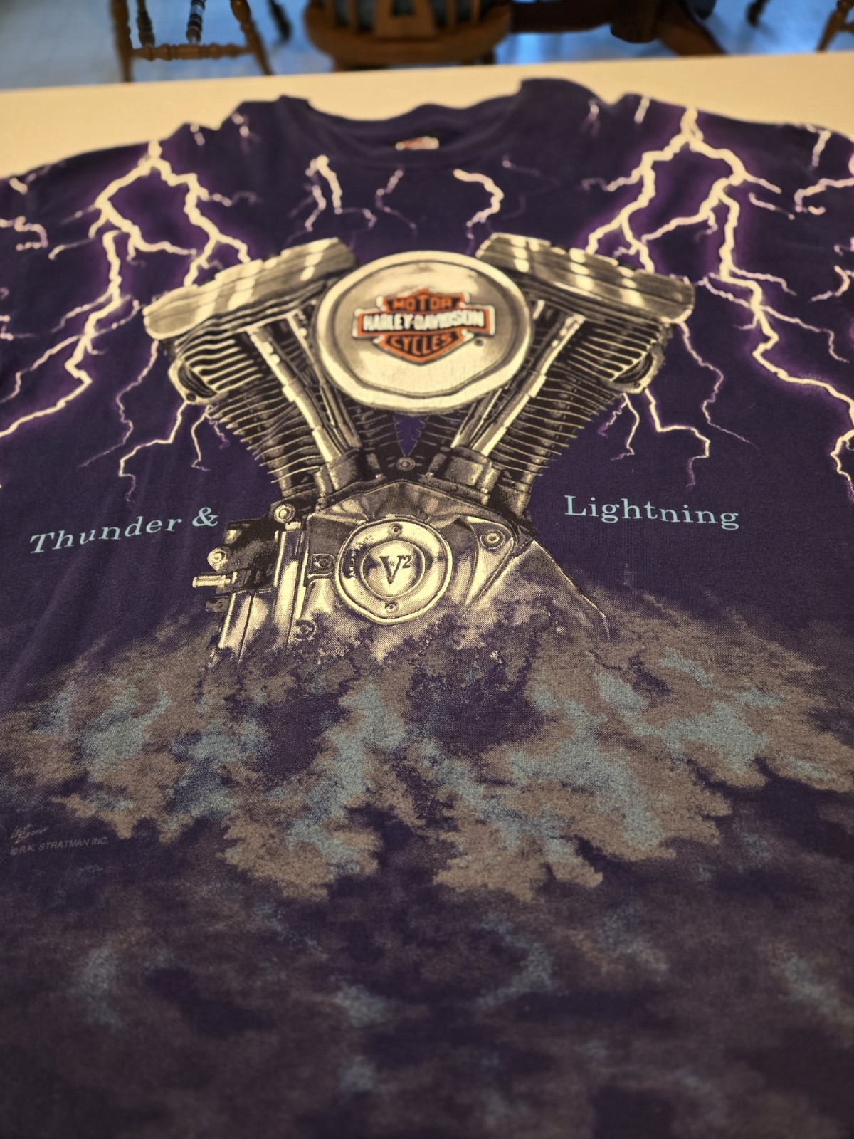 Men\'s Vintage Harley Davidson Purple Thunder & Lightning Stratman T-shirt  2XL