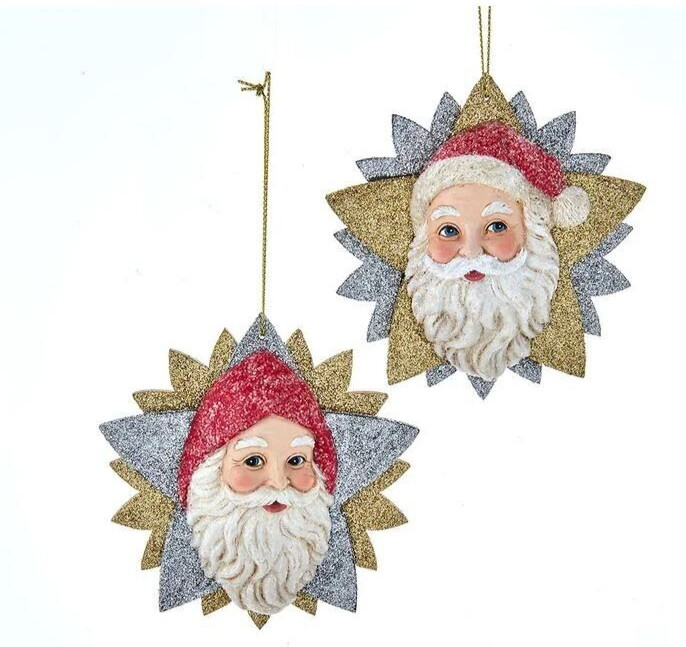 Set2 Kurt Adler Glitter German Santa Head Ornament Retro Vntg Christmas Decor Set2 Kurt Adler Glitter German Santa Head Ornament Retro Vntg Christmas Decor