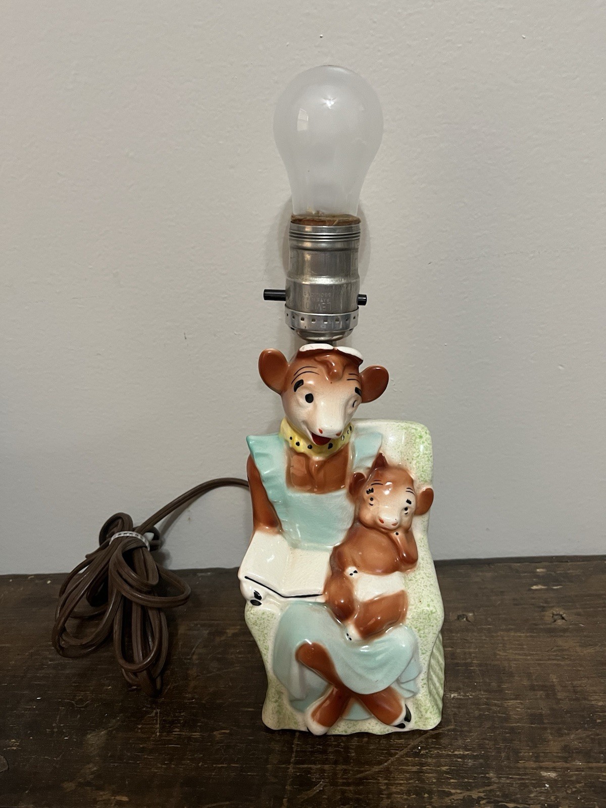 Vintage 1950's Borden Dairy Elsie the Cow and Baby Beauregard Lamp Base 