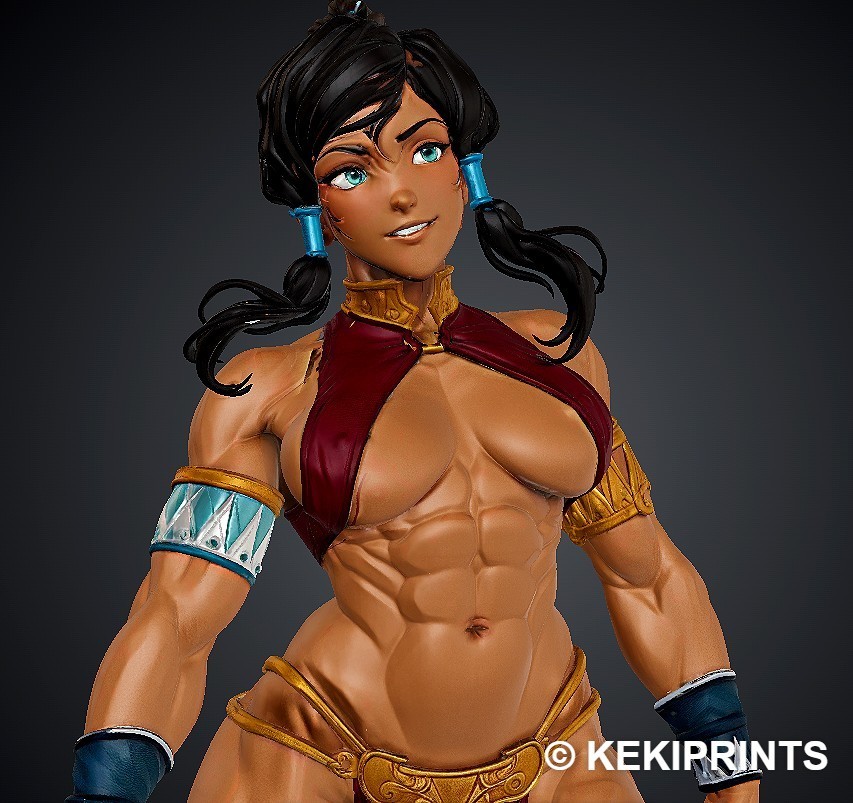 Korra Sexy Adult Statue Kneeling Muscle Maroon Gold Armor KEKIPRINTS 13\