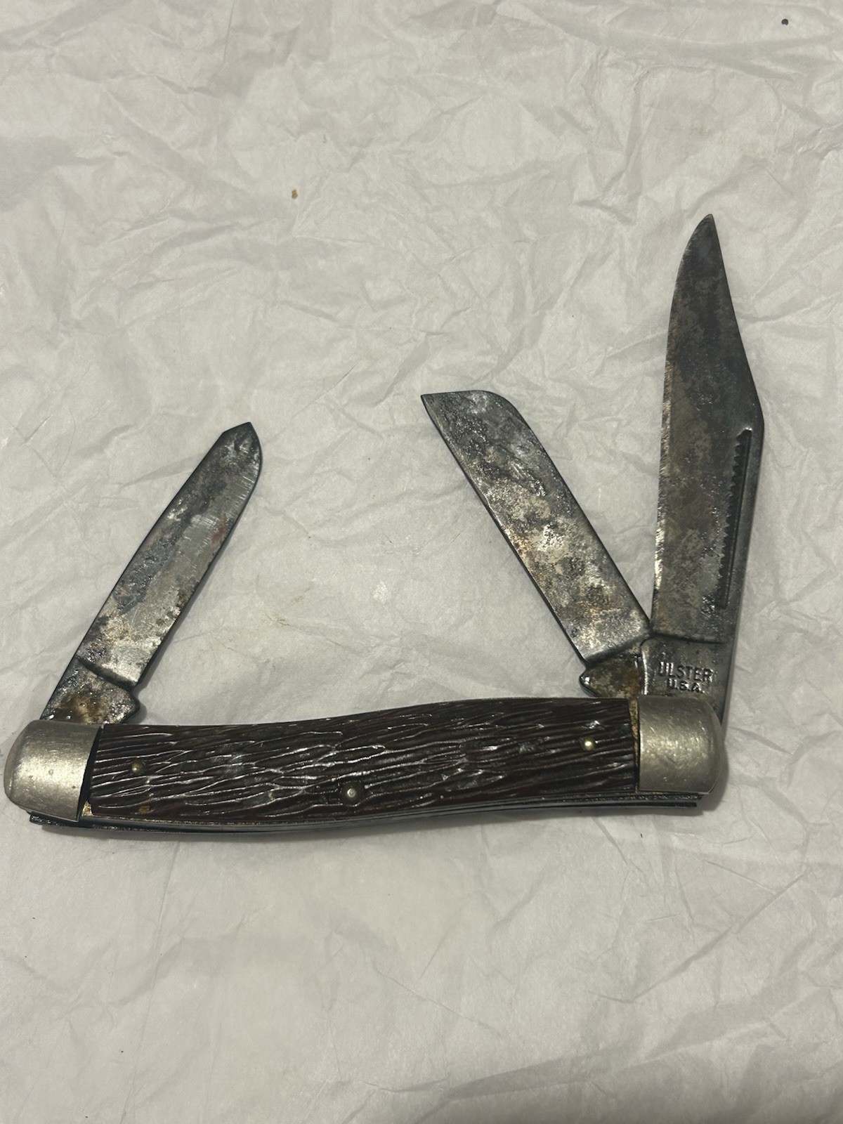 Vintage Ulster Knife Co 3-Blade Stockman Pocket Knife USA Vintage Ulster Knife Co 3-Blade Stockman Pocket Knife USA