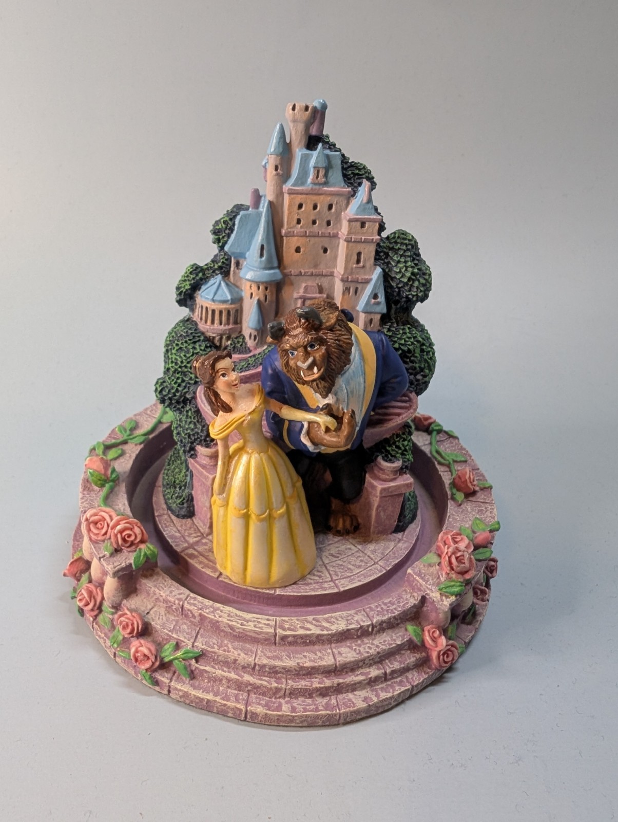 Vintage Disney Beauty And The Beast Glass Dome Figurine Belle Beast Castle 90s