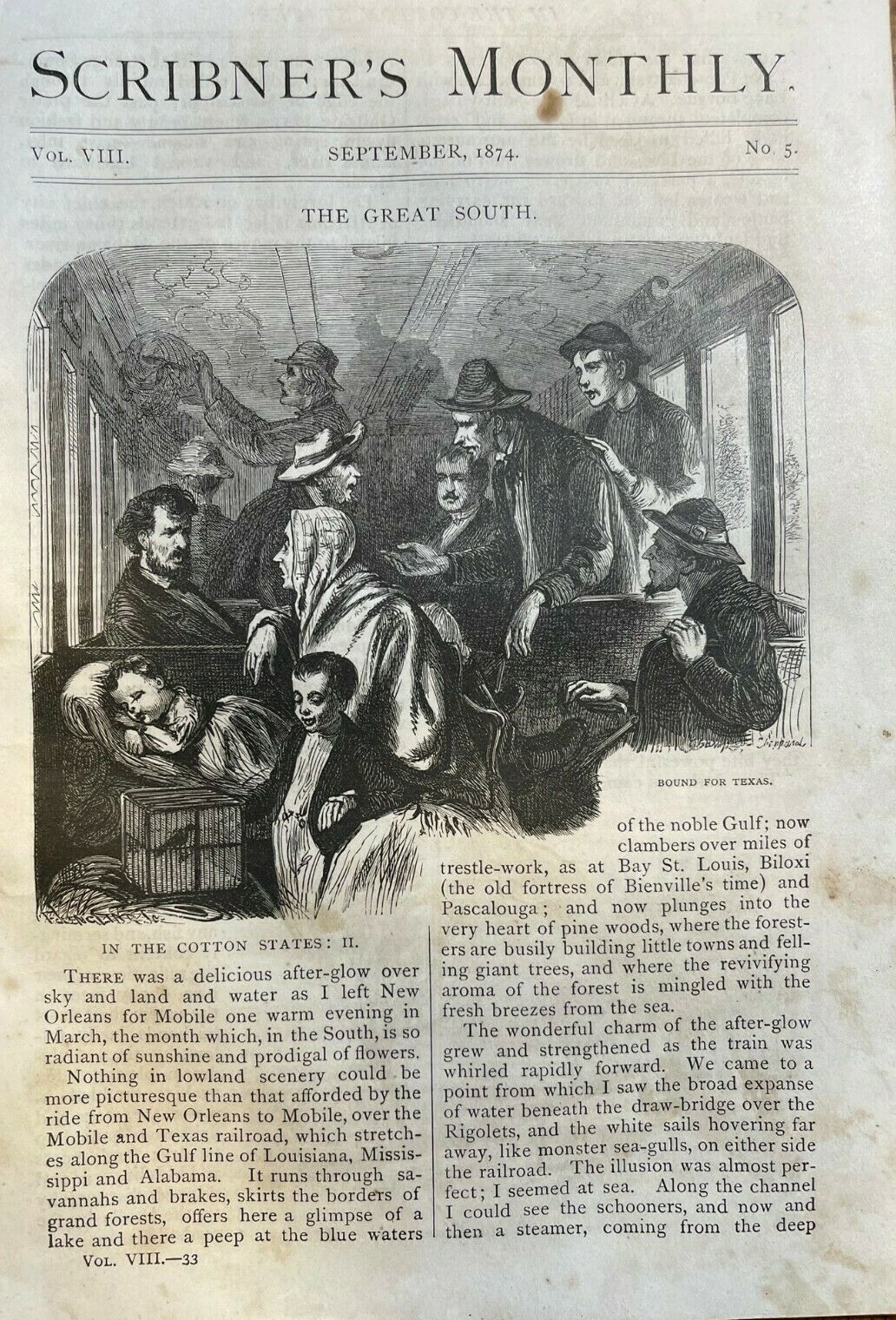 1874 Cotton States After the Civil War Texas Mississippi Alabama illustrated 1874 Cotton States After the Civil War Texas Mississippi Alabama illustrated