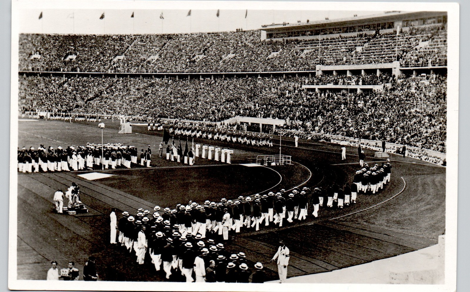 AMERICAN ATHLETES berlin olympics 1936 postcard real photo rppc stadium games