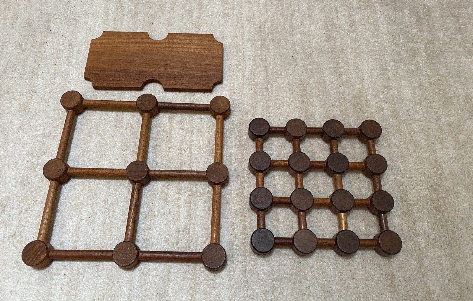 Nissen Denmark Mid Century Modern Scandinavian Teak Wood Trivet Set MCM