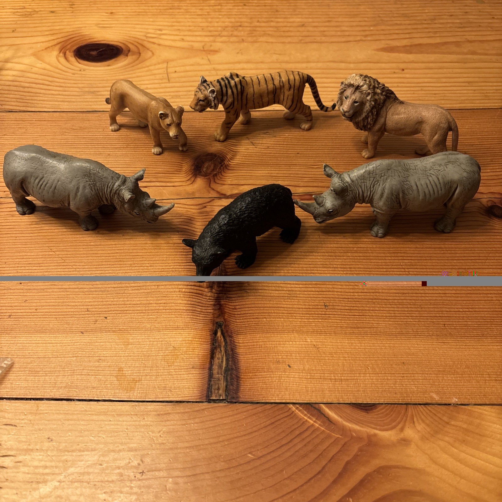 Lot of 6 Vintage Schleich Animals - 2 Rhinos, tiger, 2 lions, bear 2001-2007 Lot of 6 Vintage Schleich Animals - 2 Rhinos, tiger, 2 lions, bear 2001-2007