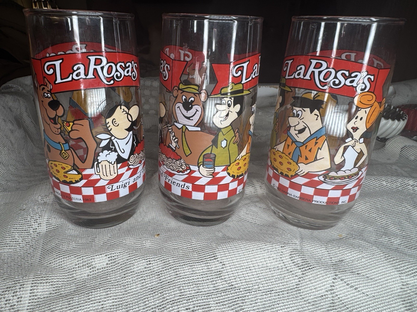 Larosa’s Pizza Hanna Barbera 1983 Collectors Glass NOS Scooby Yogi Fred Luigi