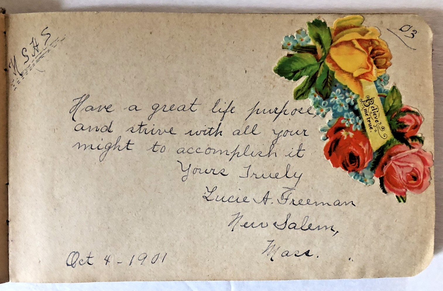 NEW SALEM MA 1898-1901 High School Student\'s Autograph Album w Victorian Die Cut