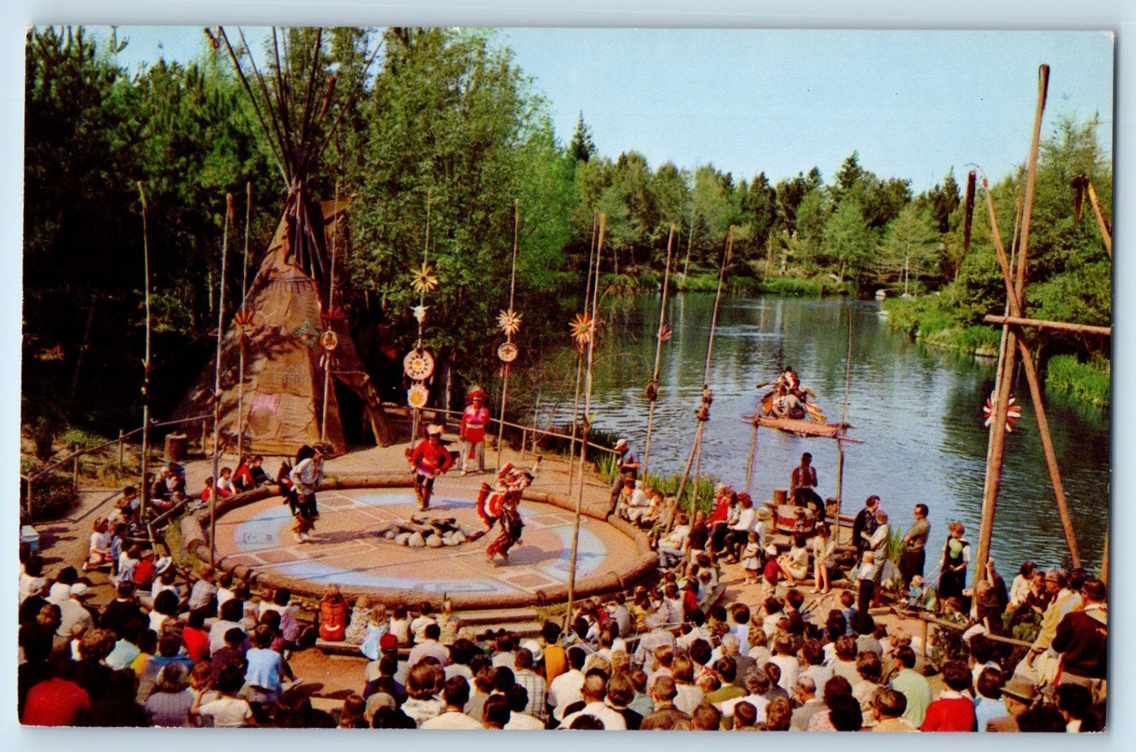 1960 Anaheim California Postcard Frontierland Indian Village Banks Disneyland