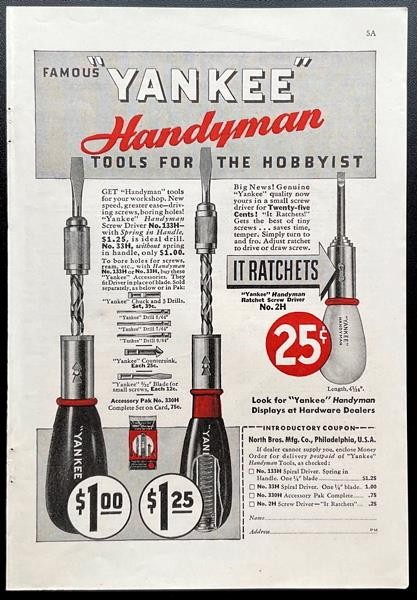Yankee Handyman Ratchet Screwdriver 1940 print AD “Tools for the Hobbyist”