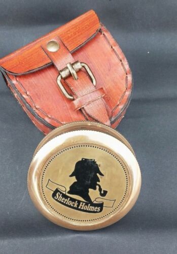 Antique Vintage Sherlock Holmes Compass 2'' Brass Compass With Lather Box Gift Antique Vintage Sherlock Holmes Compass 2'' Brass Compass With Lather Box Gift