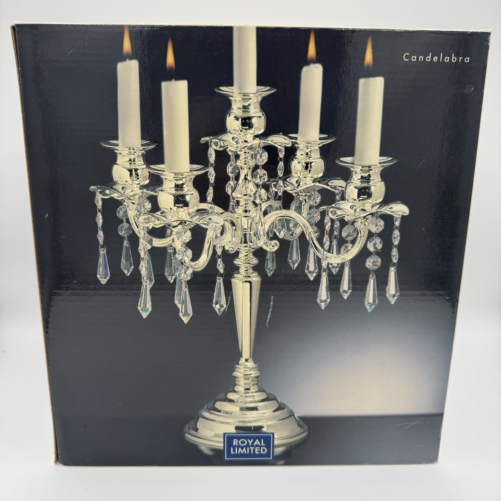 Royal Limited Lacquered Silverplated 5 Arm Candelabra Crystal Accents New In Box Royal Limited Lacquered Silverplated 5 Arm Candelabra Crystal Accents New In Box