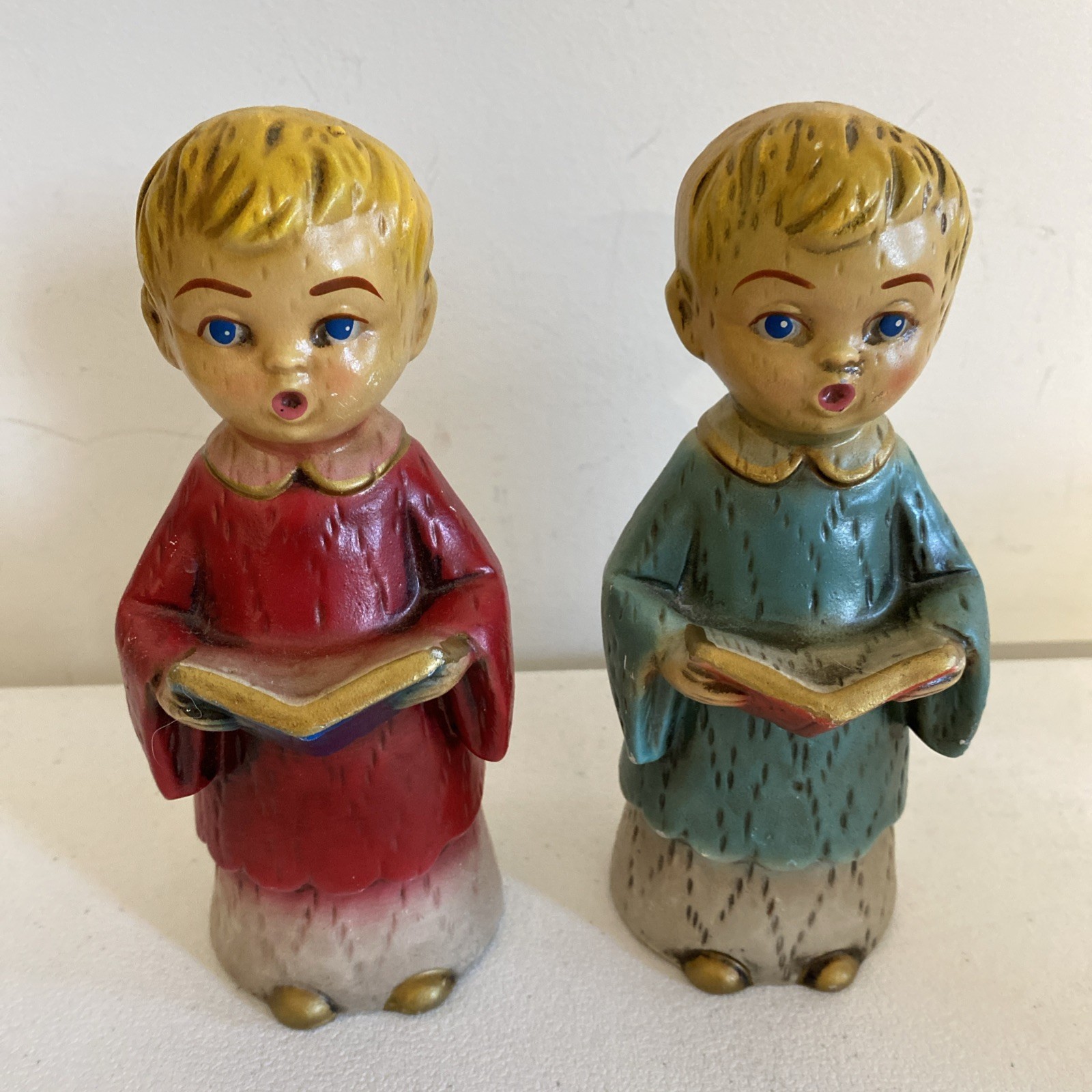 Vintage Chalkware Choir Boy Figurines Set of 2 Children Figurines Christmas Sing