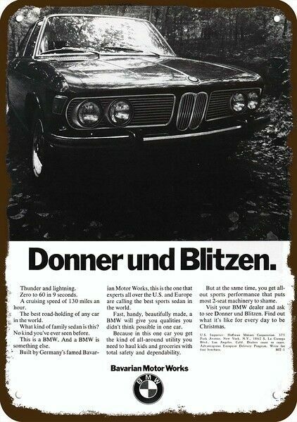 1970 BMW Donner Und Blitzen Christmas Car Vnt-Look DECORATIVE REPLICA METAL SIGN 1970 BMW Donner Und Blitzen Christmas Car Vnt-Look DECORATIVE REPLICA METAL SIGN