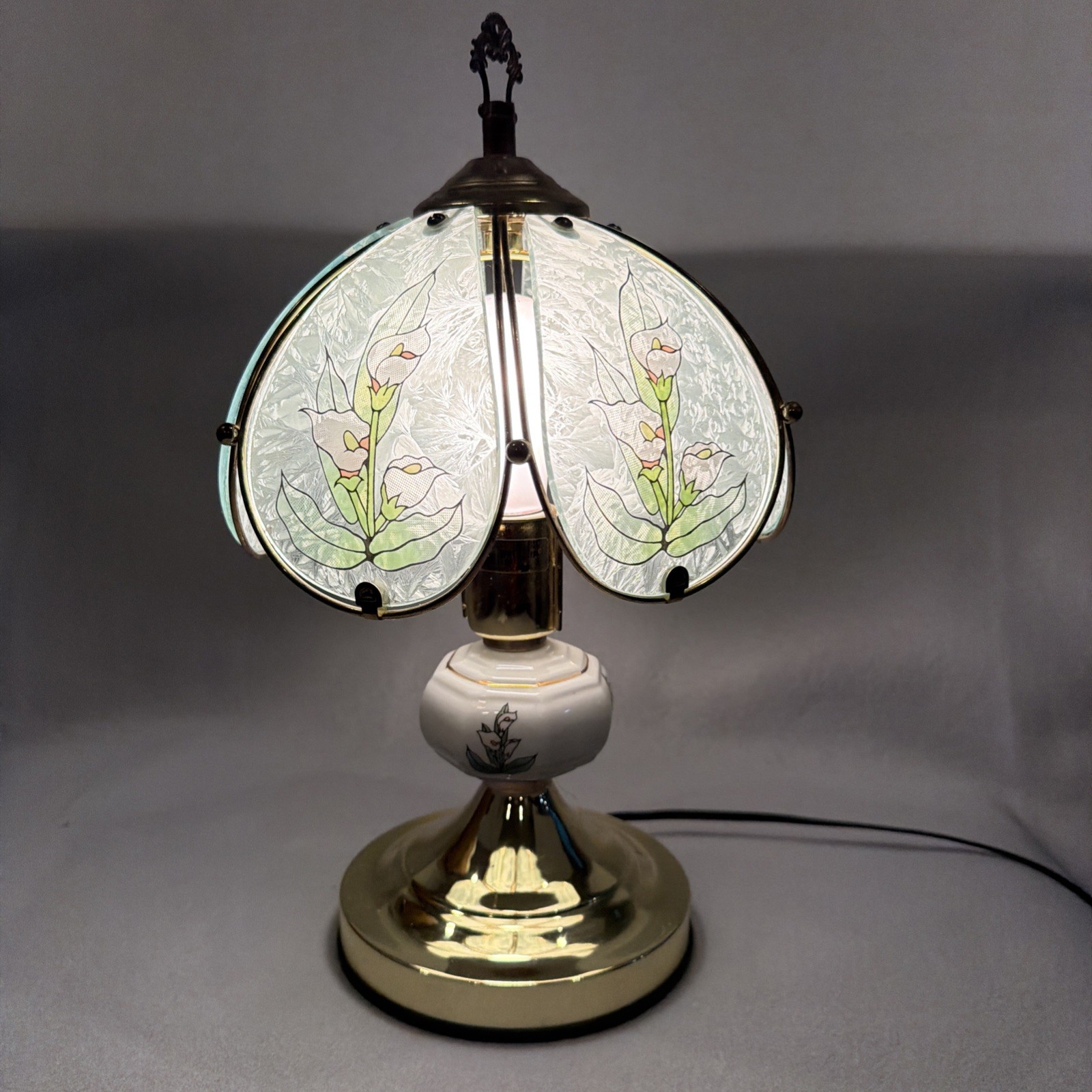 Vtg Touch Lamp OK LIGHTINg flower Glass 6 Panels Lamp Lilly 14” High Vintage