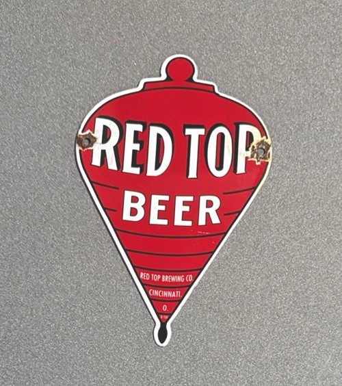 VINTAGE RED TOP BEER ALCOHOL PORCELAIN SIGN CAR GAS MOTORCYCLE OIL TRUCK