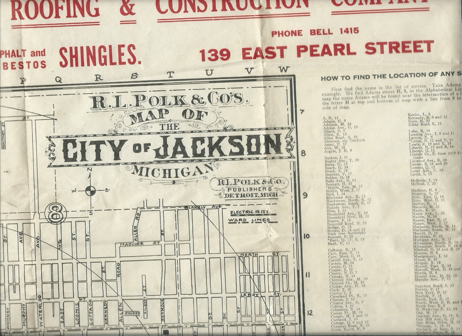 RARE vintage R.L. POLK City Map JACKSON MICHIGAN & Bonus HBA 2007-08 map + ADs