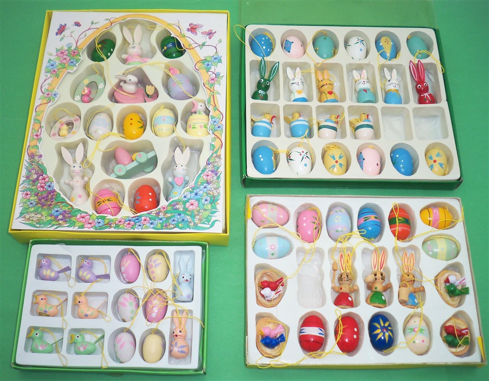 Vtg 71 Wooden Easter Ornaments  Bunny Rabbit Chick Duck Birds Eggs HandPainted