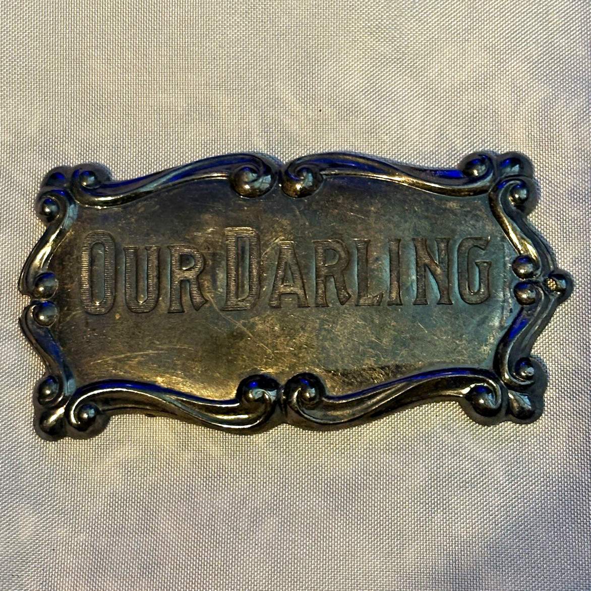 Antique Elgin Casket Co Our Darling Coffin Plate Plaque Victorian Mourning 