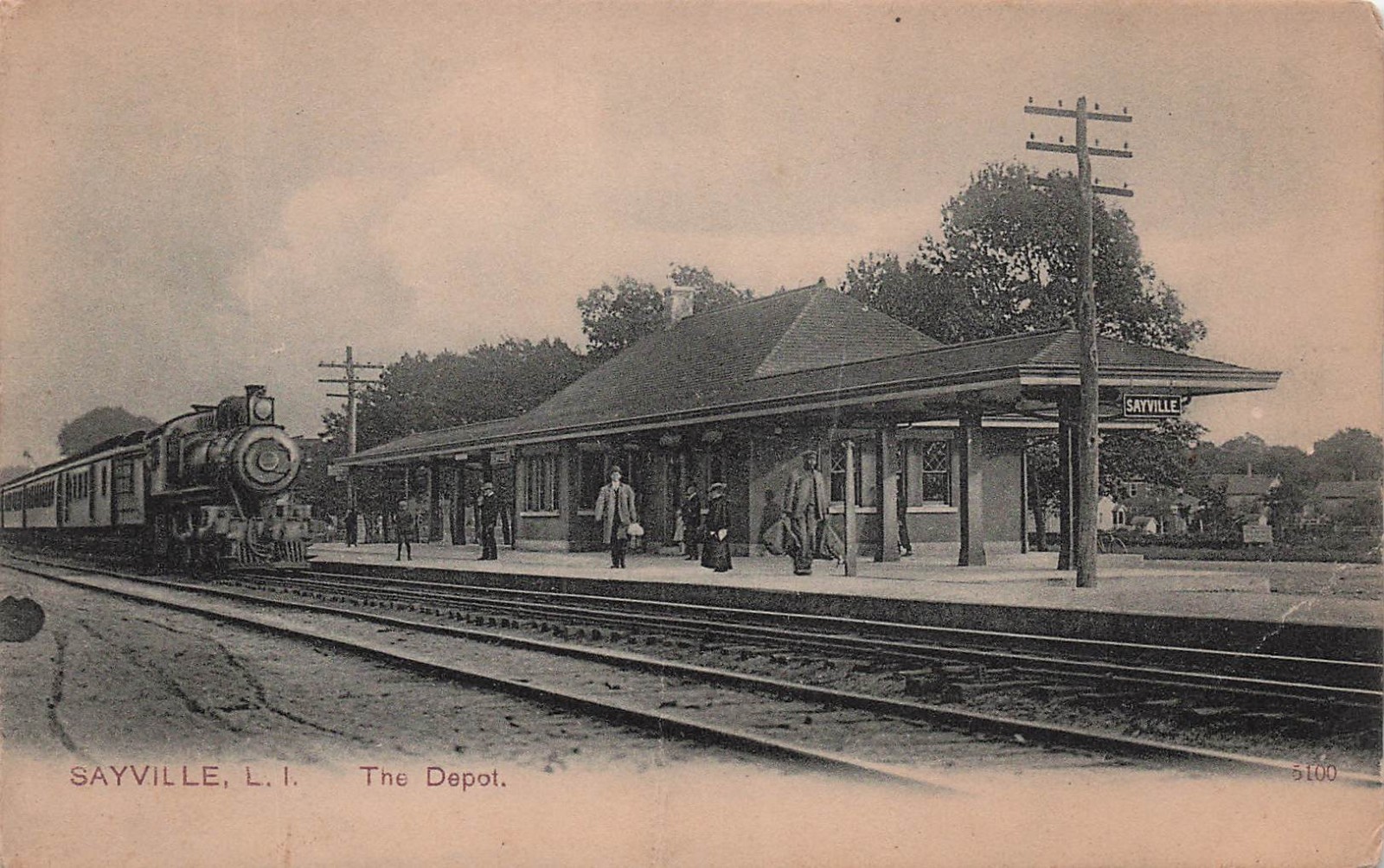 Sayville Long Island New York NY Railroad Train Depot Station Vtg Postcard 15A