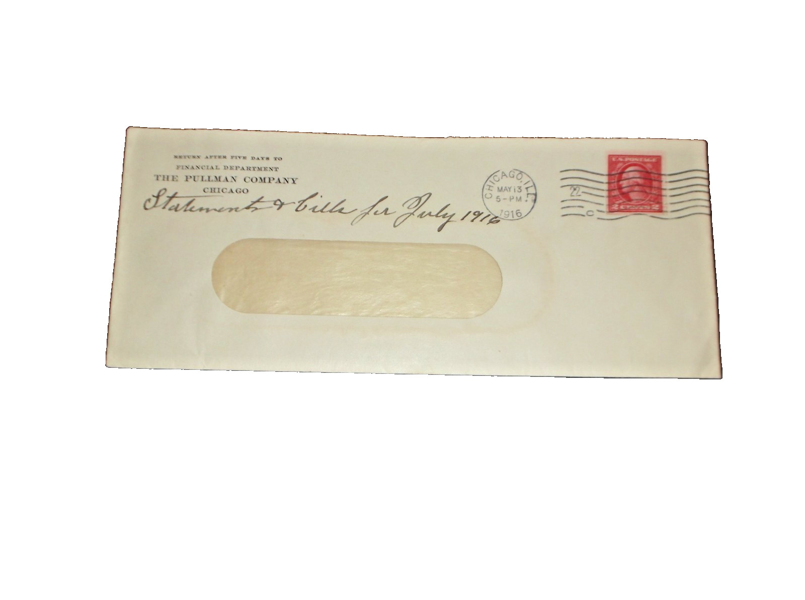 1916 PULLMAN COMPANY USED ENVELOPE