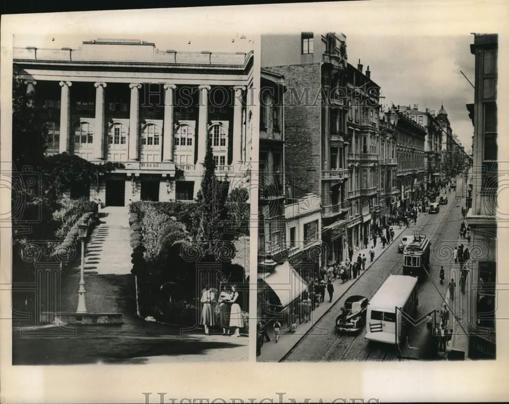 1953 Press Photo Main business street and American College in Istanbul, Turkey.