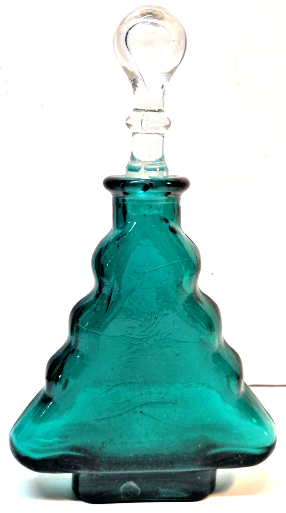 Vintage 1996 Art Mark Green Glass Christmas Tree With Stopper