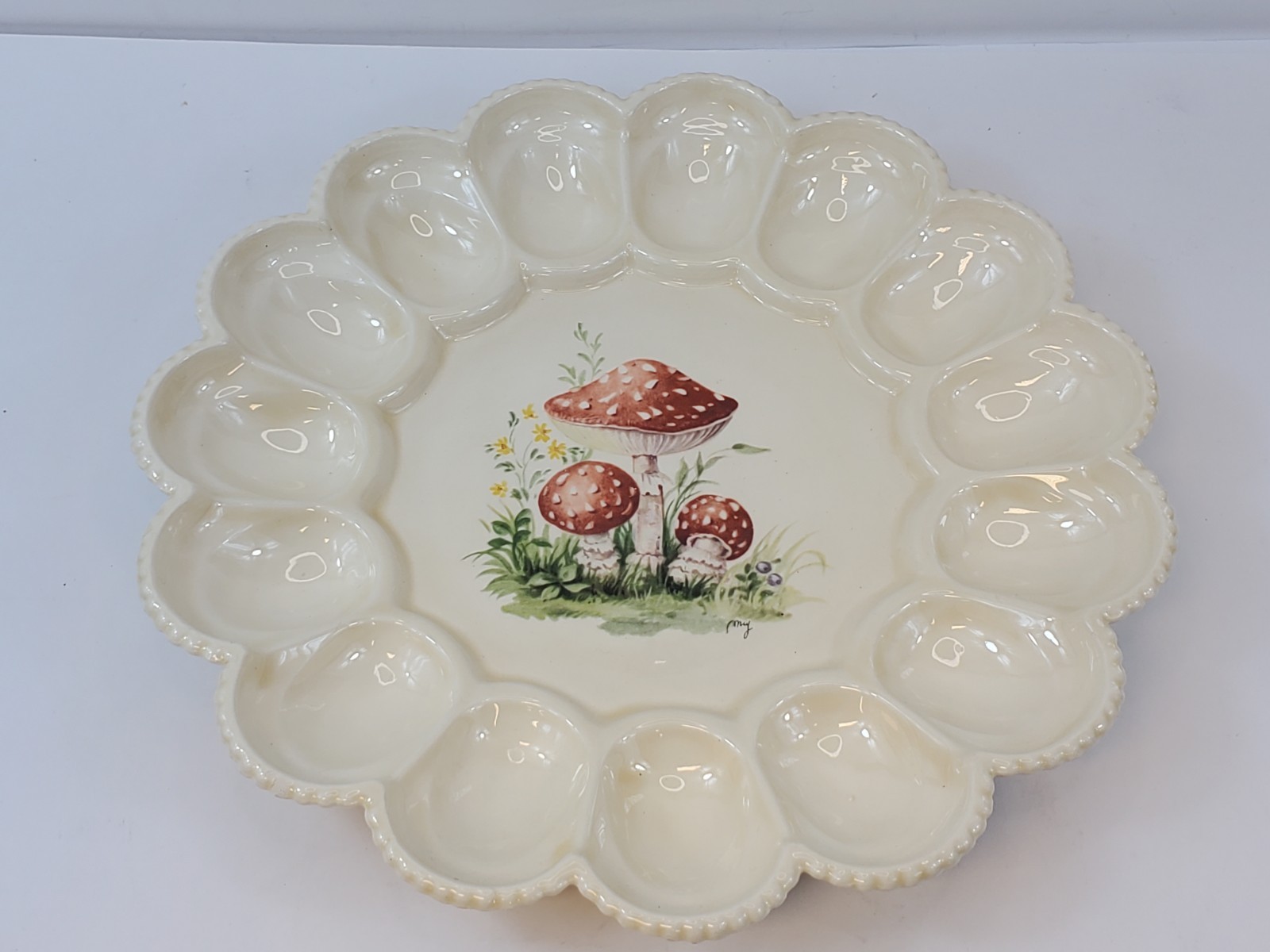 Vintage Ceramic Mushroom Egg Platter