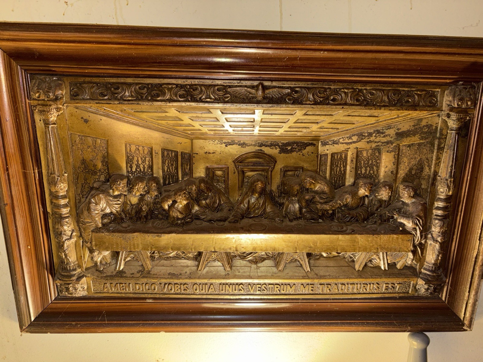 Jesus Last Supper stamp with Latin Inscription.. antique that I found in a wall