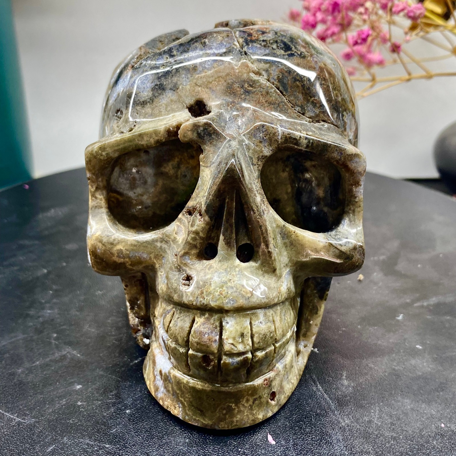 2.55LB Natural ocean jade hand carved skull collection