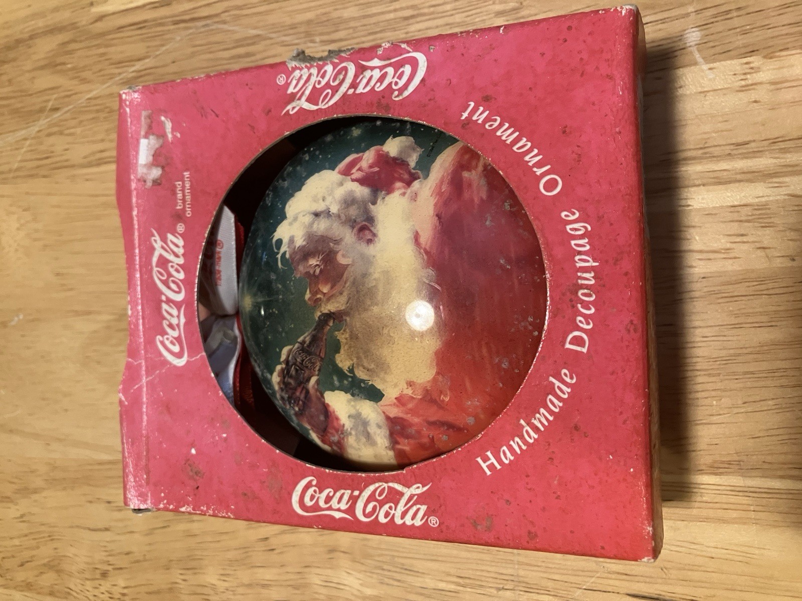 Coca-Cola Santa Handmade Decoupage Christmas Ornament By Enesco 1994