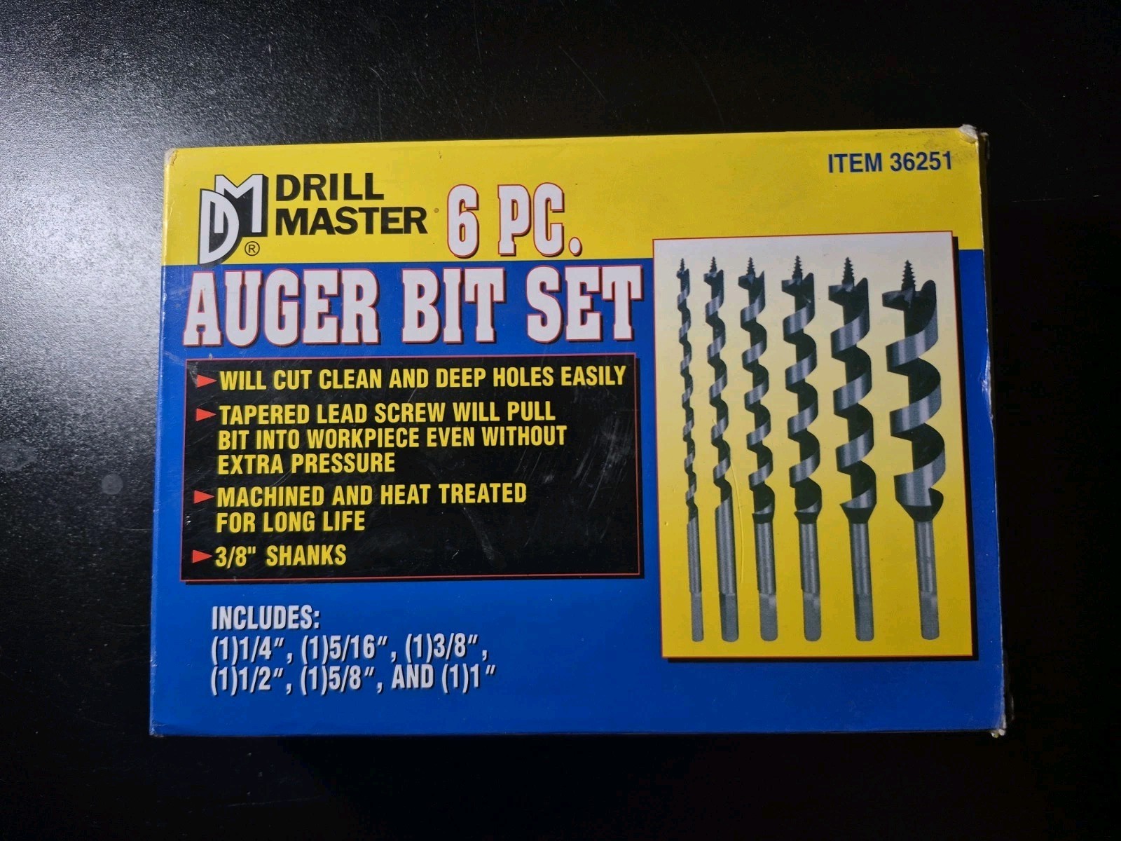 Drill Master 6 Piece Auger Bit Set In Wooden Box Unused