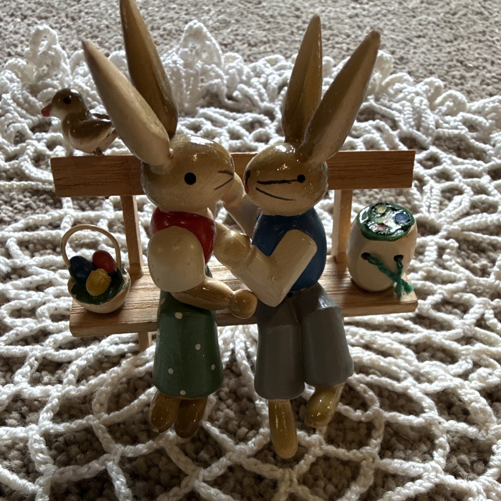 Dregeno Hasenbank Erzgebirge Hand Painted Wooden Rabbit Figurine, Boxed Dregeno Hasenbank Erzgebirge Hand Painted Wooden Rabbit Figurine, Boxed