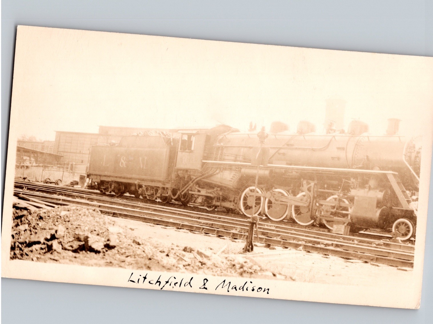 c1933 Litchfield & Madison Train Railroad Edwardsville Illinois IL Madison RPPC