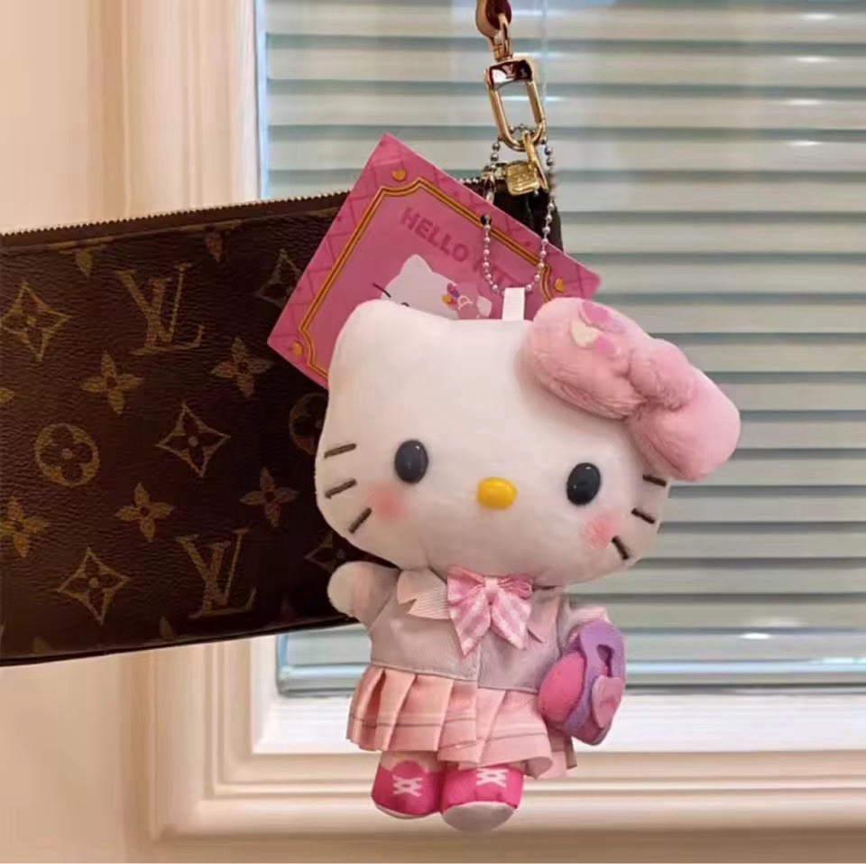 Sanrio Genuine Hello Kitty University School Student Kawaii Plush Keychain- Pink