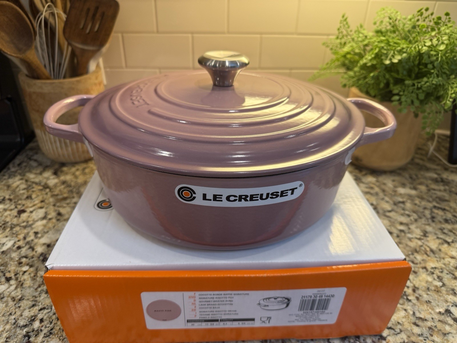 NEW Le Creuset Signature Risotto 6.75 qt 30 cm Wide Round Cast Iron **Mauve Pink