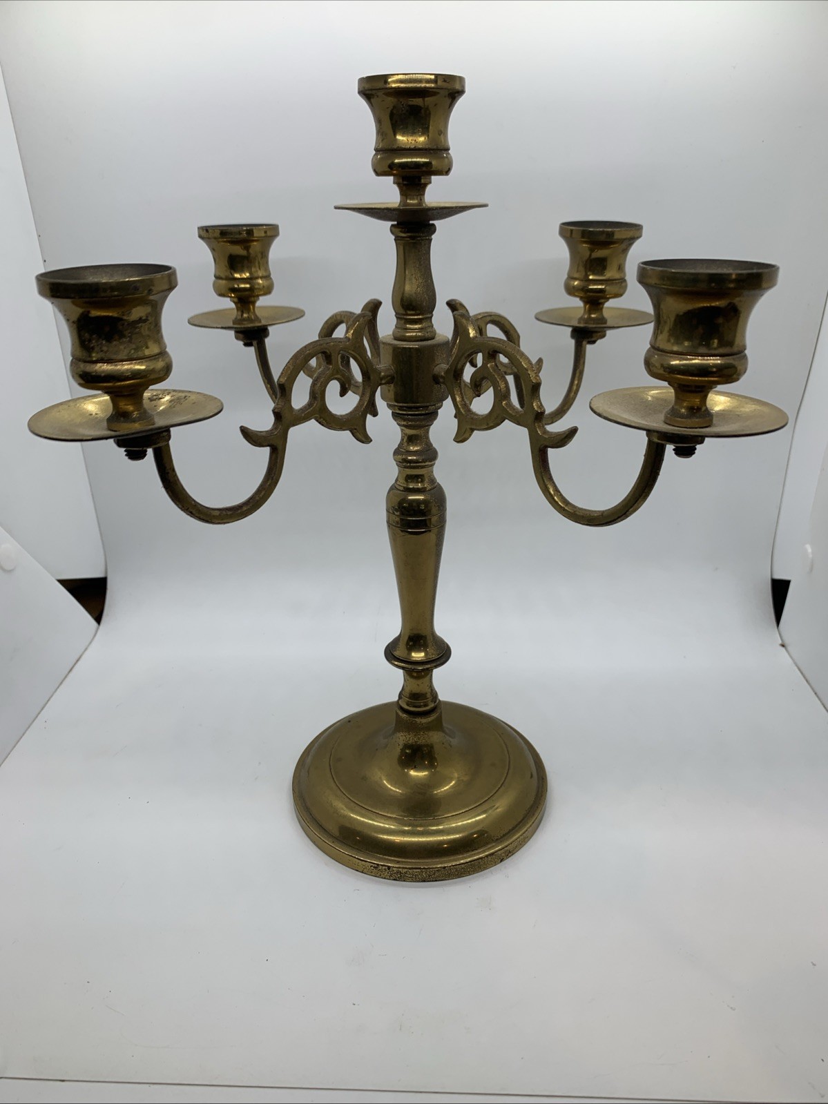 Vtg Brass 5-Arm Candelabra Candle Holder 11” Tall